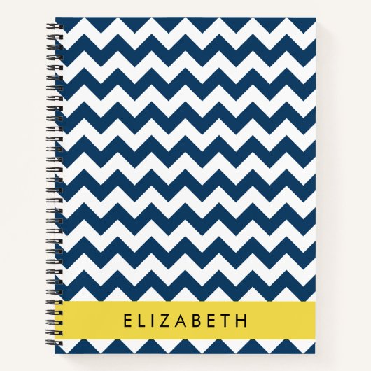 Navy Blue Zigzag, Navy Blue Chevron, Jouw naam Notitieboek (Voorkant)