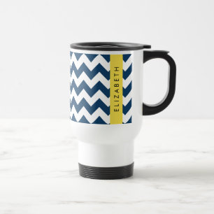 Navy Blue Zigzag, Navy Blue Chevron, Jouw naam Reisbeker