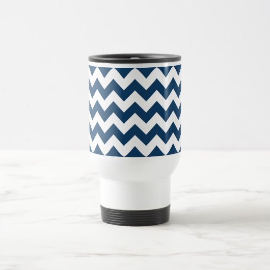 Navy Blue Zigzag, Navy Blue Chevron, Jouw naam Reisbeker (Center)