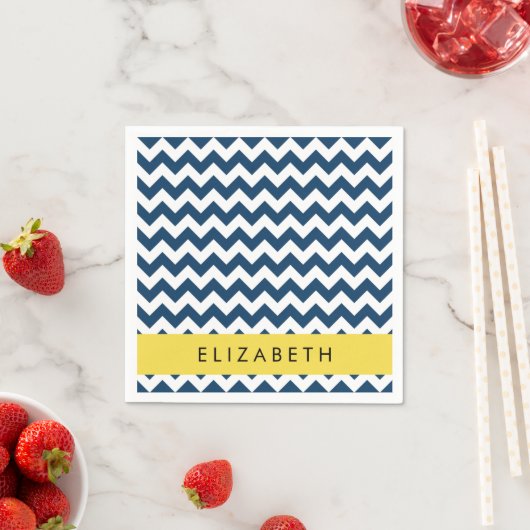 Navy Blue Zigzag, Navy Blue Chevron, Jouw naam Servet (Insitu)