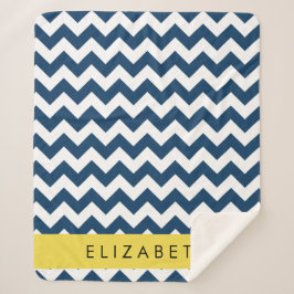 Navy Blue Zigzag, Navy Blue Chevron, Jouw naam Sherpa Deken