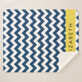 Navy Blue Zigzag, Navy Blue Chevron, Jouw naam Sherpa Deken (Voorkant (horizontaal))