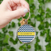 Navy Blue Zigzag, Navy Blue Chevron, Jouw naam Sleutelhanger (Hand)