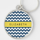 Navy Blue Zigzag, Navy Blue Chevron, Jouw naam Sleutelhanger (Voorkant)