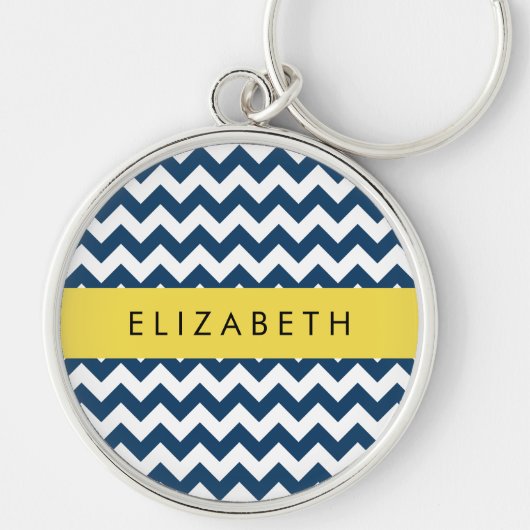 Navy Blue Zigzag, Navy Blue Chevron, Jouw naam Sleutelhanger (Voorkant)