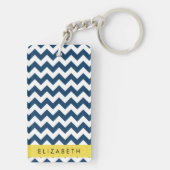 Navy Blue Zigzag, Navy Blue Chevron, Jouw naam Sleutelhanger (achterkant)