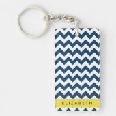 Navy Blue Zigzag, Navy Blue Chevron, Jouw naam Sleutelhanger (Voorkant)
