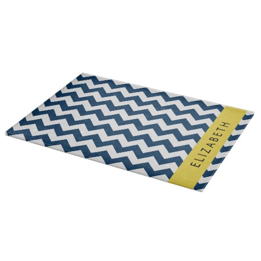 Navy Blue Zigzag, Navy Blue Chevron, Jouw naam Snijplank (Hoek)