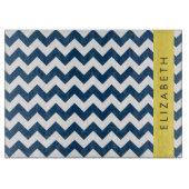 Navy Blue Zigzag, Navy Blue Chevron, Jouw naam Snijplank (Voorkant)