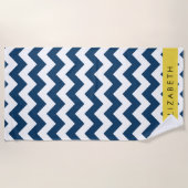 Navy Blue Zigzag, Navy Blue Chevron, Jouw naam Strandlaken (Voorkant)