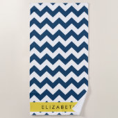 Navy Blue Zigzag, Navy Blue Chevron, Jouw naam Strandlaken (Voorkant)