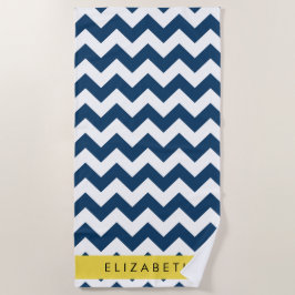 Navy Blue Zigzag, Navy Blue Chevron, Jouw naam Strandlaken