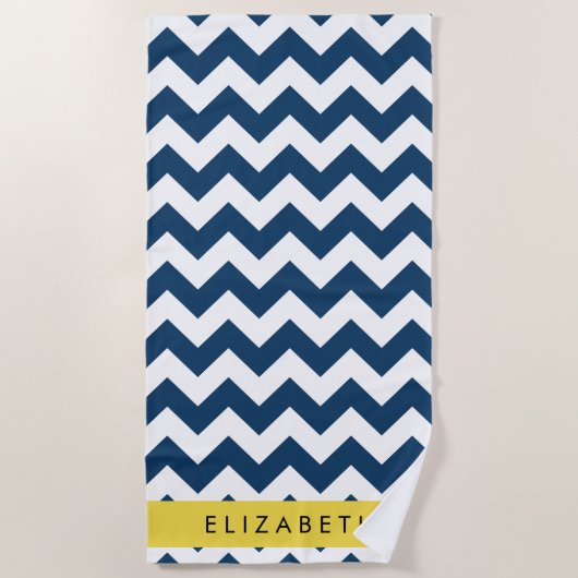 Navy Blue Zigzag, Navy Blue Chevron, Jouw naam Strandlaken (Voorkant)