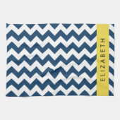 Navy Blue Zigzag, Navy Blue Chevron, Jouw naam Theedoek (Horizontaal)