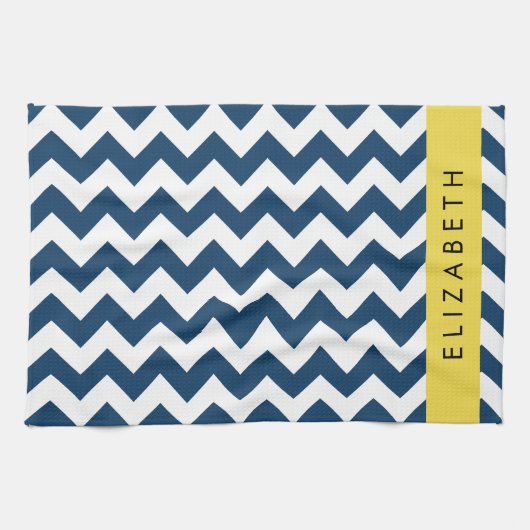 Navy Blue Zigzag, Navy Blue Chevron, Jouw naam Theedoek (Horizontaal)