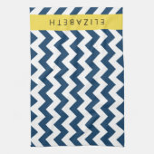 Navy Blue Zigzag, Navy Blue Chevron, Jouw naam Theedoek (Verticaal)
