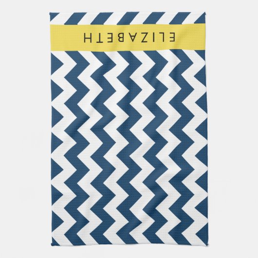 Navy Blue Zigzag, Navy Blue Chevron, Jouw naam Theedoek (Verticaal)