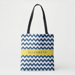 Navy Blue Zigzag, Navy Blue Chevron, Jouw naam Tote Bag