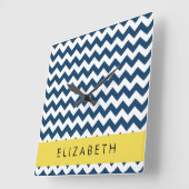 Navy Blue Zigzag, Navy Blue Chevron, Jouw naam Vierkante Klok (Hoek)