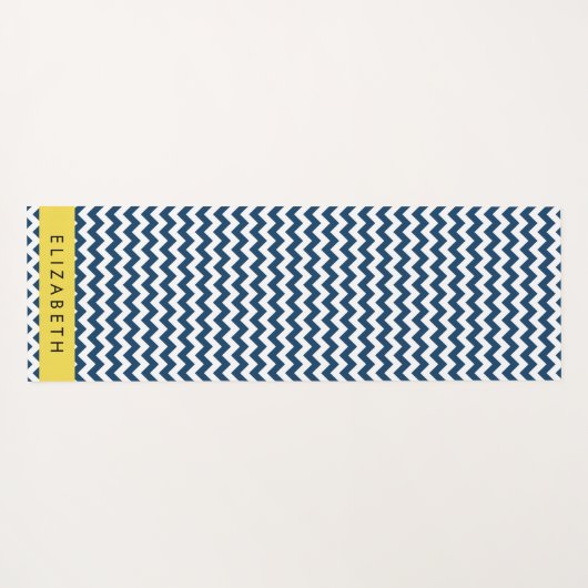 Navy Blue Zigzag, Navy Blue Chevron, Jouw naam Yogamat (Achterkant (horizontaal))