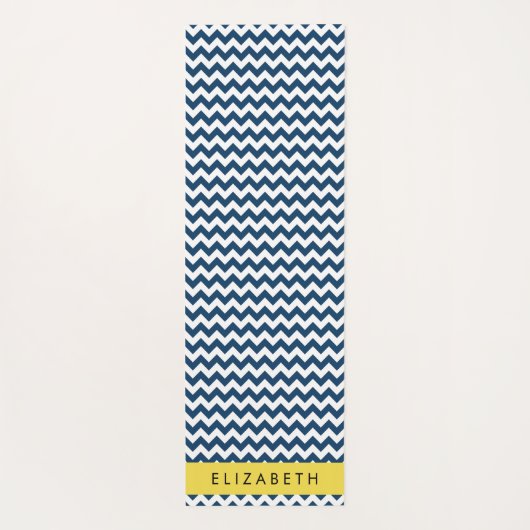 Navy Blue Zigzag, Navy Blue Chevron, Jouw naam Yogamat (Achterkant)