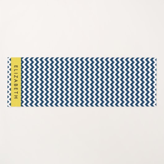 Navy Blue Zigzag, Navy Blue Chevron, Jouw naam Yogamat (Voorkant (horizontaal))