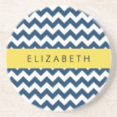 Navy Blue Zigzag, Navy Blue Chevron, Jouw naam Zandsteen Onderzetter (Voorkant)