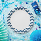 Navy Blue Zigzag Stripes Chevron Pattern Papieren Bordje (Feest)