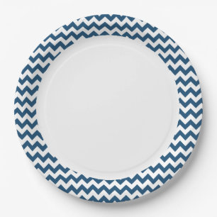Navy Blue Zigzag Stripes Chevron Pattern Papieren Bordje