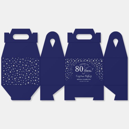 Navy Blue Zilver 80e verjaardag Bedankdoosjes (Ongevouwen)