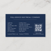 Navy Blue Zilver Elektromonteur QR Code Visitekaartje (Achterkant)