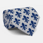 Navy Blue Zilver Grijs Fleur De Lis Patroon Stropdas (Opgerold)