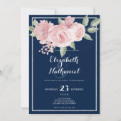 Navy blue zilver roze groene bloemenattractie brui kaart (Voorkant)