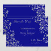 Navy Blue Zilver Save the Date Trouwen (Voorkant / Achterkant)