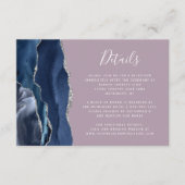 Navy Blue Zilveren Agaat Mauve Trouwdetails Informatiekaartje (Voorkant)