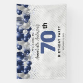 Navy Blue Zilveren Ballon 70e Verjaardag Welkom Spandoek (Verticaal)