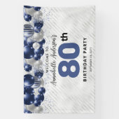 Navy Blue Zilveren Ballon 80e Verjaardag Welkom Spandoek (Verticaal)