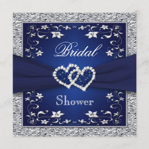 Navy Blue, zilveren Floral, harten Vrijgezellenfee Kaart