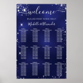 Navy blue zilveren glitter bruiloft poster (Voorkant)