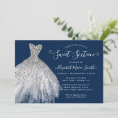 Navy Blue Zilveren Glitter Jurk Sweet 16 Verjaarda Kaart (Staand voorkant)