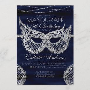 Navy Blue Zilveren Glitter Kant Maskerade Verjaard Kaart
