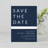Navy Blue Zilveren Streep Save the Date Elegant Folie Uitnodiging (Staand Voorkant)