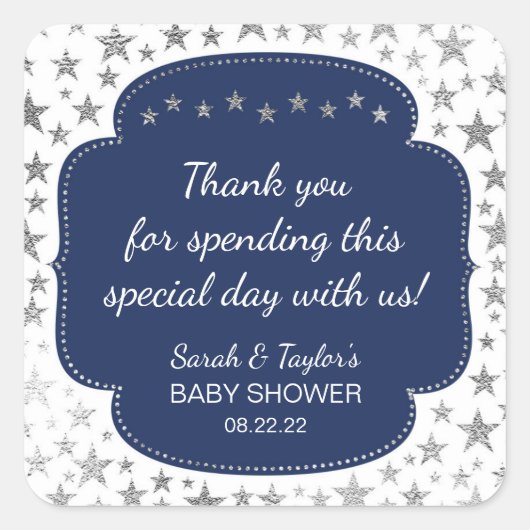 Navy Blue Zilveren Twinkle sterren dank je wel gun Vierkante Sticker (Voorkant)