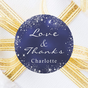 Navy blue zilverglitter-monogram dank u ronde sticker