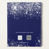 Navy blue zilverglitter monogram naam 2023 planner (Achterkant)