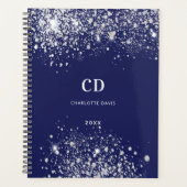 Navy blue zilverglitter monogram naam 2023 planner (Voorkant)