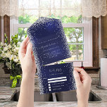 Navy blue zilverglitter verjaardag rsvp all in one uitnodiging<br><div class="desc">Een blauw marineschopje met witte en faux zilveren glitter spatten aan de binnenkant. De blauwe kleur is ongelijk. Geef namen,  partijdetails,  RSVP-datum,  retouradres en naam aan en voeg deze toe.</div>