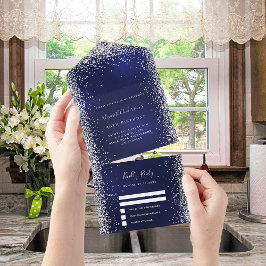 Navy blue zilverglitter verjaardag rsvp all in one uitnodiging