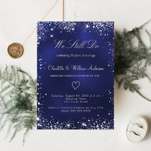 Navy blue zilvervow verlenging luxe bruiloft kaart