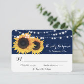 Navy Blue Zonnebloem Burlap String Lights Wedding RSVP Kaartje (Staand voorkant)